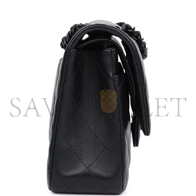 Ch*el master medium classic double flap bag so black lambskin black hardware 1109944 (25*15*7cm)